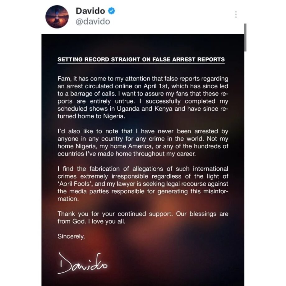Nigerian music sensation Davido has filed a lawsuit against Kenyan broadcaster K24 over an April Fools' Day prank gone wrong. 